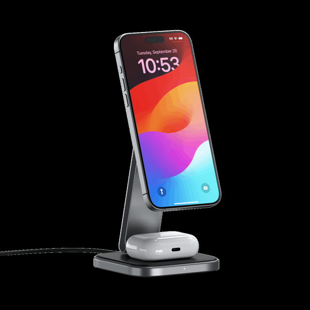 Satechi 2-in-1 Foldable Qi2 Wireless Charging Stand with 15W iPhone Charging and Dual Viewing Modes