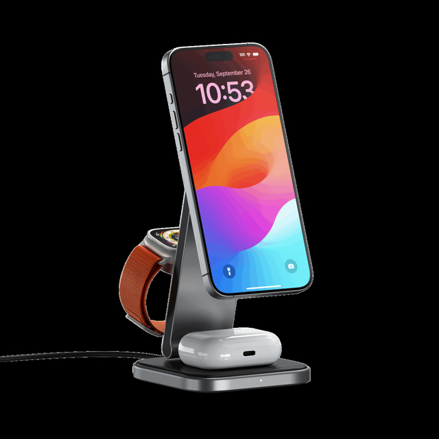 3-in-1 Foldable Qi2 Wireless Charging Stand with 15W Fast Charging for iPhone, AirPods, and Apple Watch