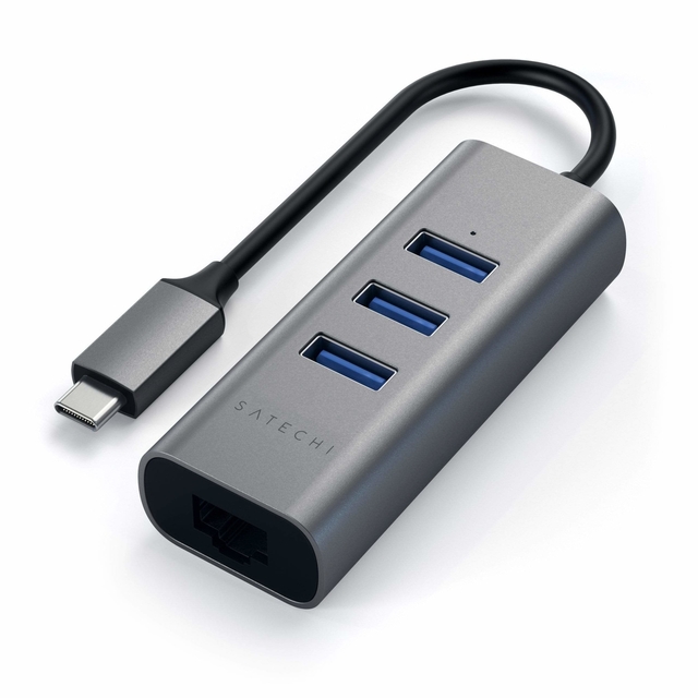 Type-C 2-in-1 USB Hub with Gigabit Ethernet and USB-A 3.0 Plug-and-Play Connectivity